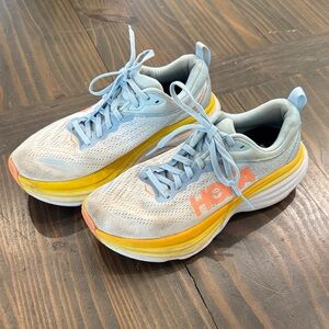 Hoka Sky Blue, Yellow & Coral Running Shoes
